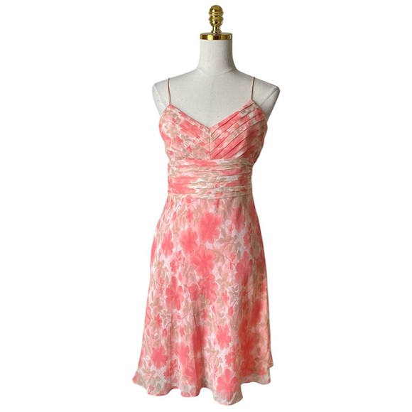 Loft Y2K Pink Floral Spaghetti Straps 100% Silk Babydoll Dress Size 0 Fairy - Picture 1 of 7